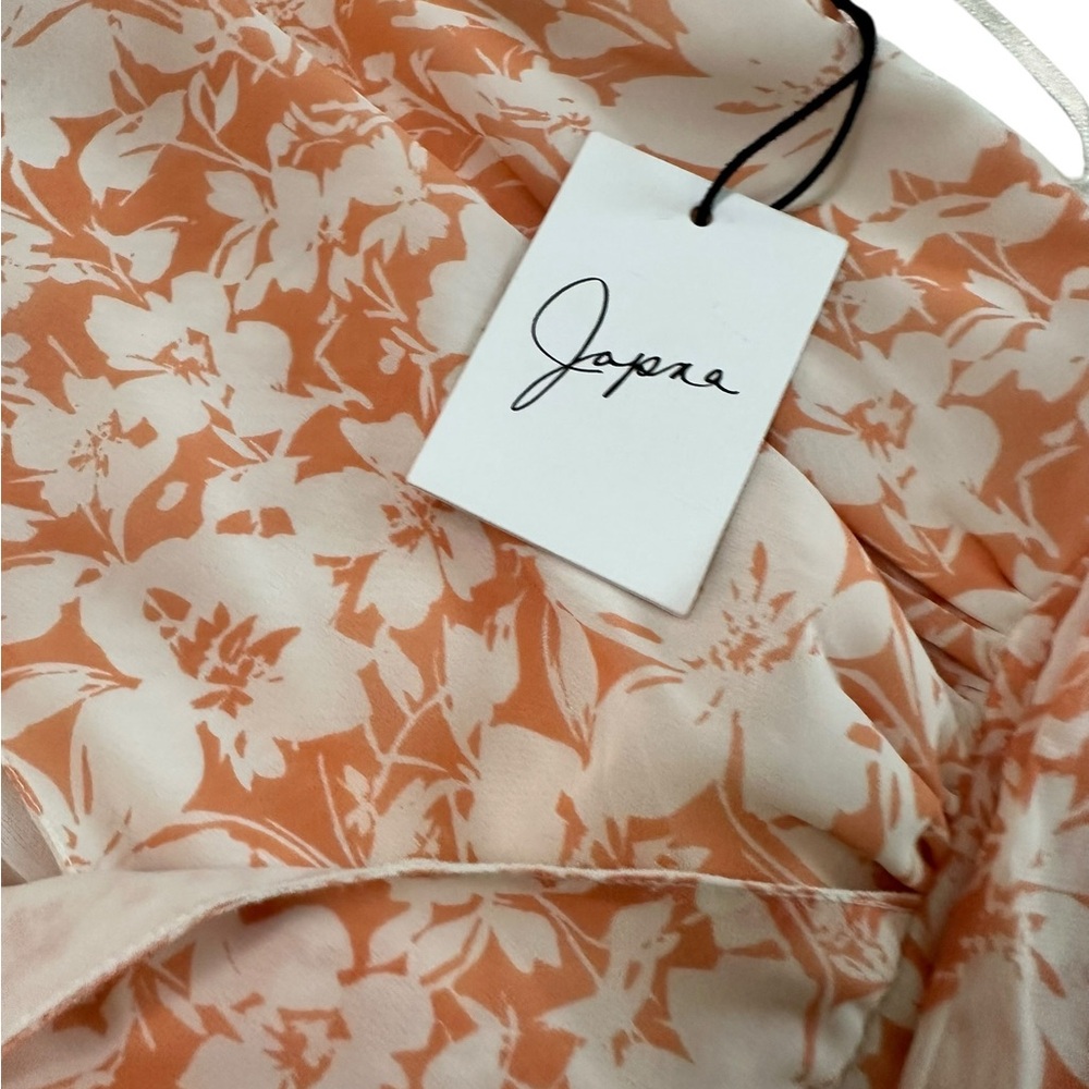 Japna Peach Floral Print V-Neck Tiered Ruffle Hem Sleeveless Dress Size M NWT - Picture 13 of 17
